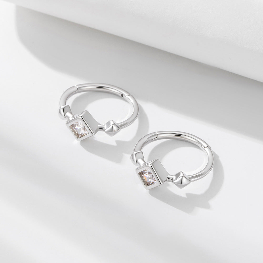 S925 Sterling Silver Zircon Earrings And Square Zircon Earrings, Ear Buckles,