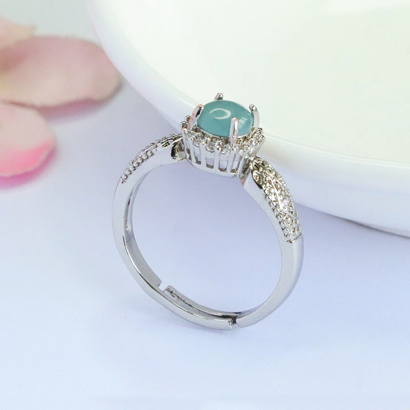 Blue Water Jadeite Star-Halo Ring