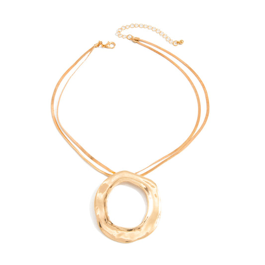 Sculptural Pleated Ring Pendant Necklace