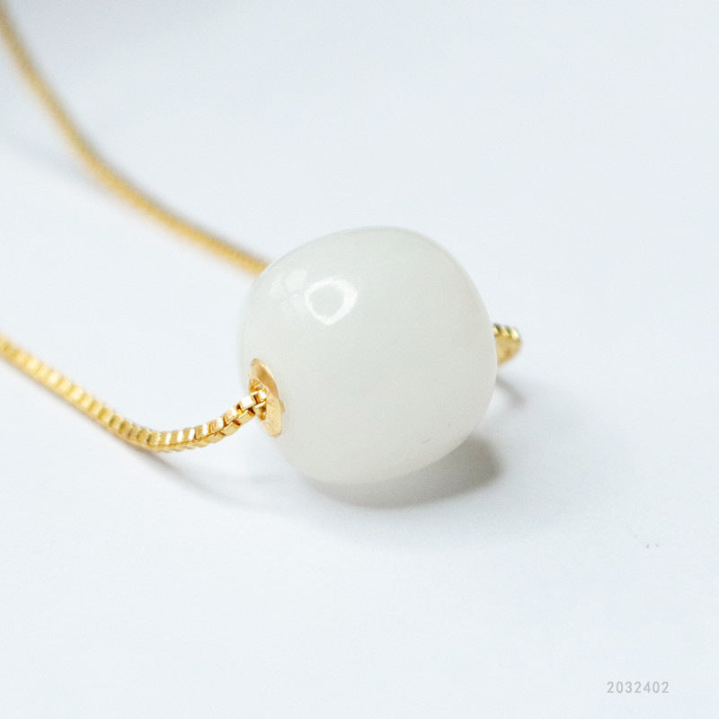 Plated Gold-Set Hetian Jade Vintage Bead Pendant — No Chain