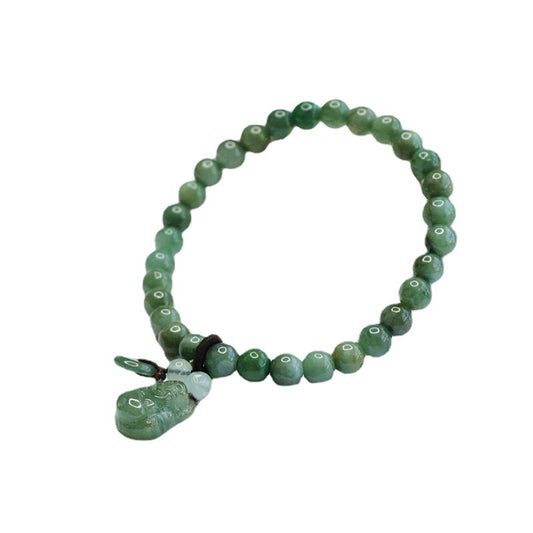Buddha Fringed Green Emerald Bracelet with Sterling Silver Beads