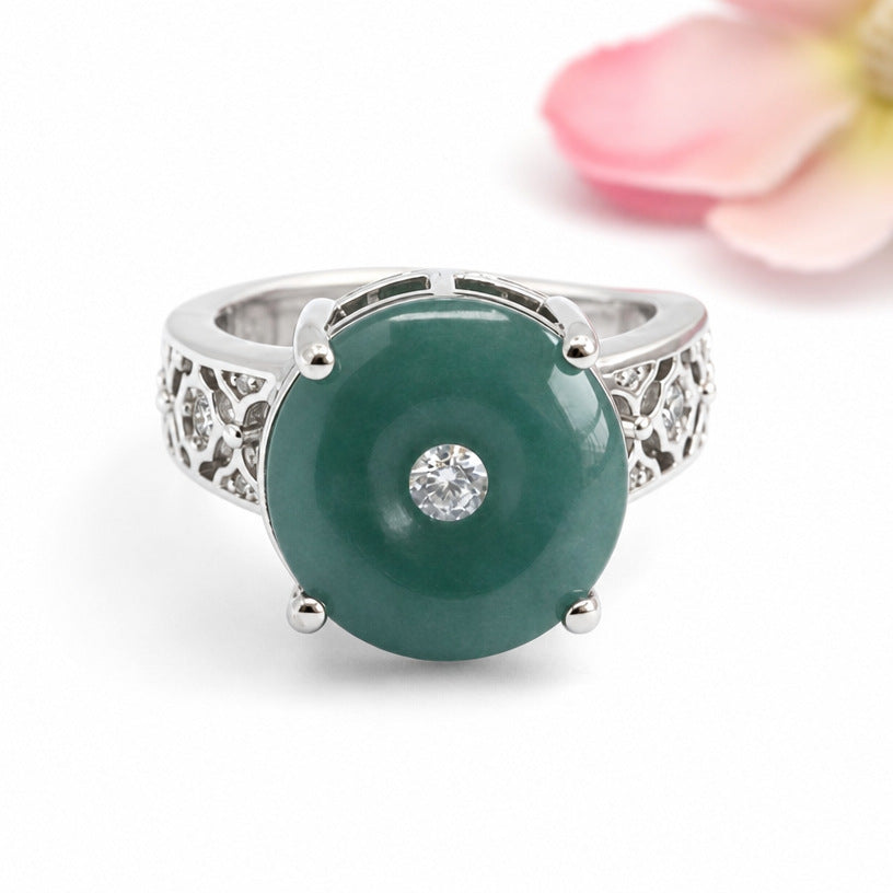 Blue-Water Jadeite Peace Buckle Ring