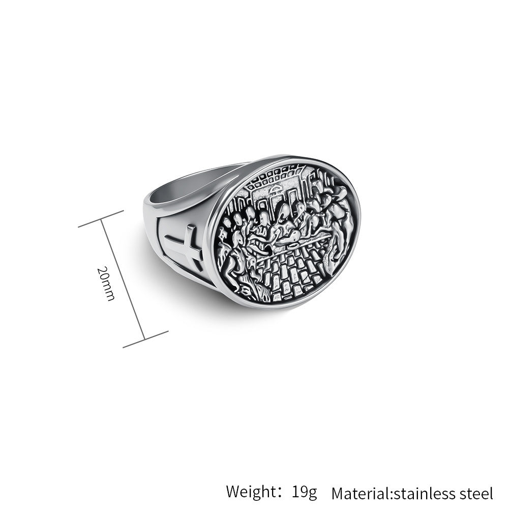 Planderful Last Supper Cross Ring For Men Unisex Stainless Steel Bold Statement Jewelry
