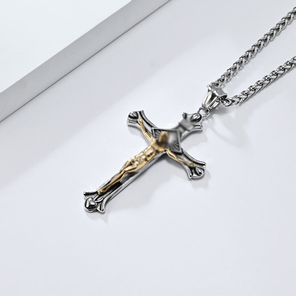 European and American Retro Titanium Steel Cross Necklace for Men