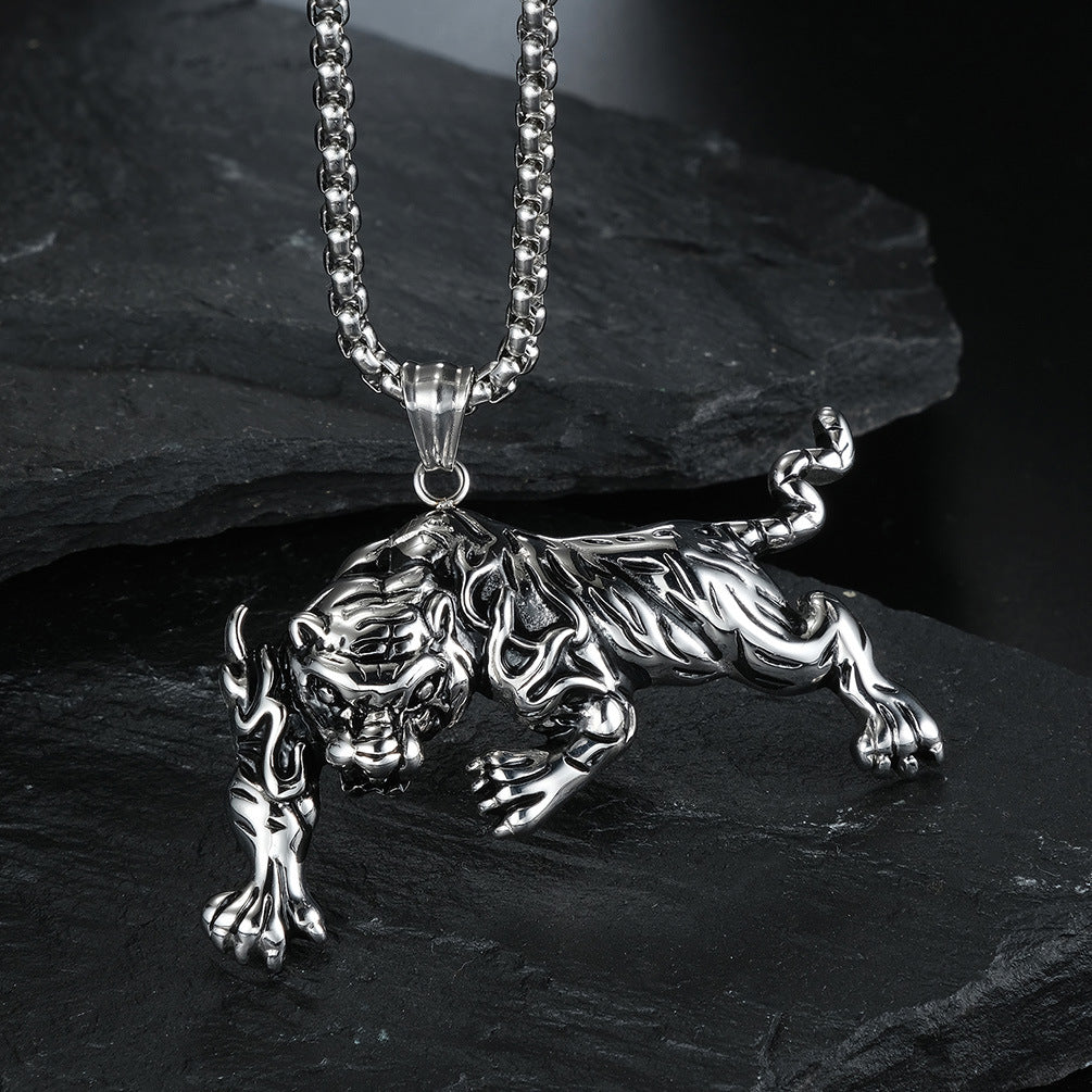 Tiger Head Titanium Steel Necklace For Edgy Punk Fashion Lovers Planderful Domineering Retro Style