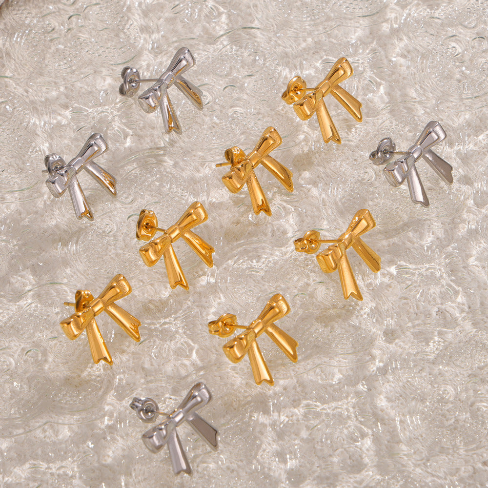 Bow Shape Geometric Multi-Layer Gold-Plated Stud Earrings