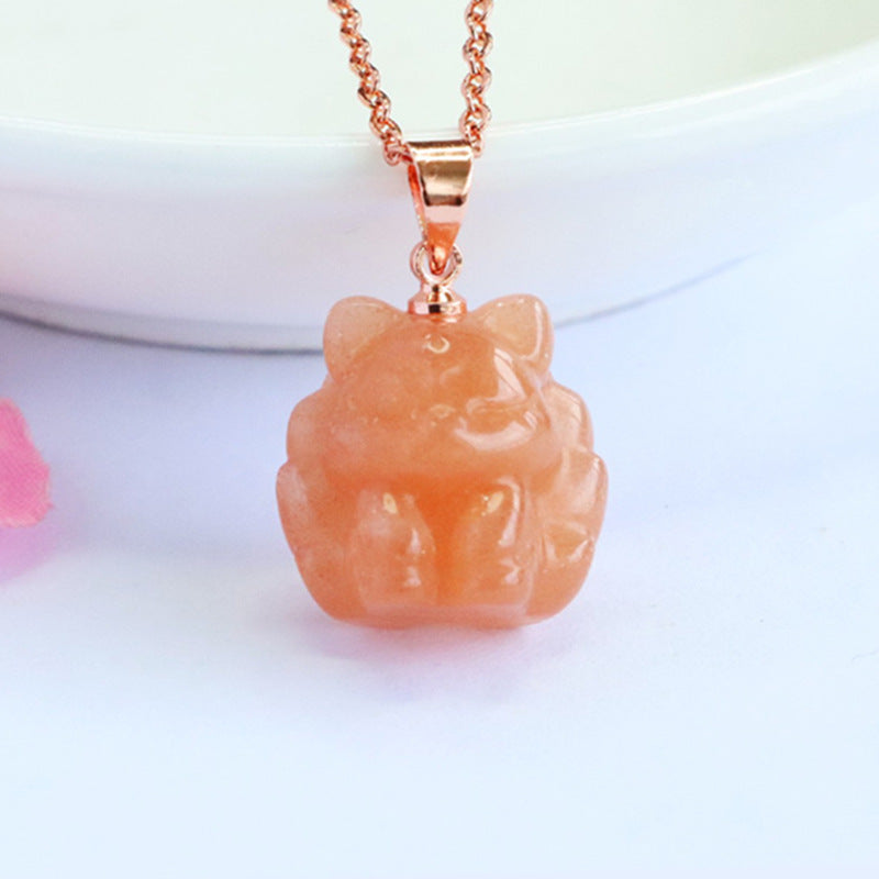 Orange Moonstone Nine-Tailed Fox Pendant — No Chain