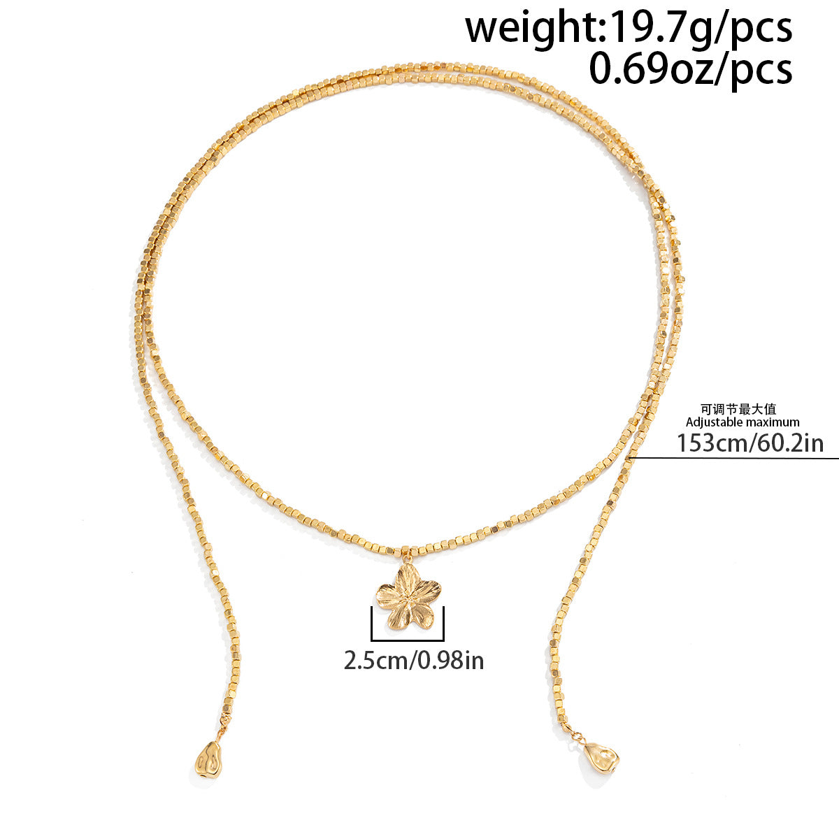 Long Wound Flower Pendant Beaded Necklace Square Beads Sun Y-Shaped