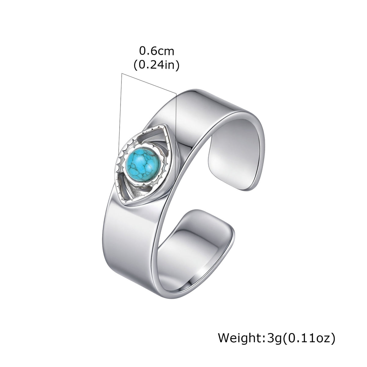 Stainless Steel Turquoise Devil's Eye Open Ring