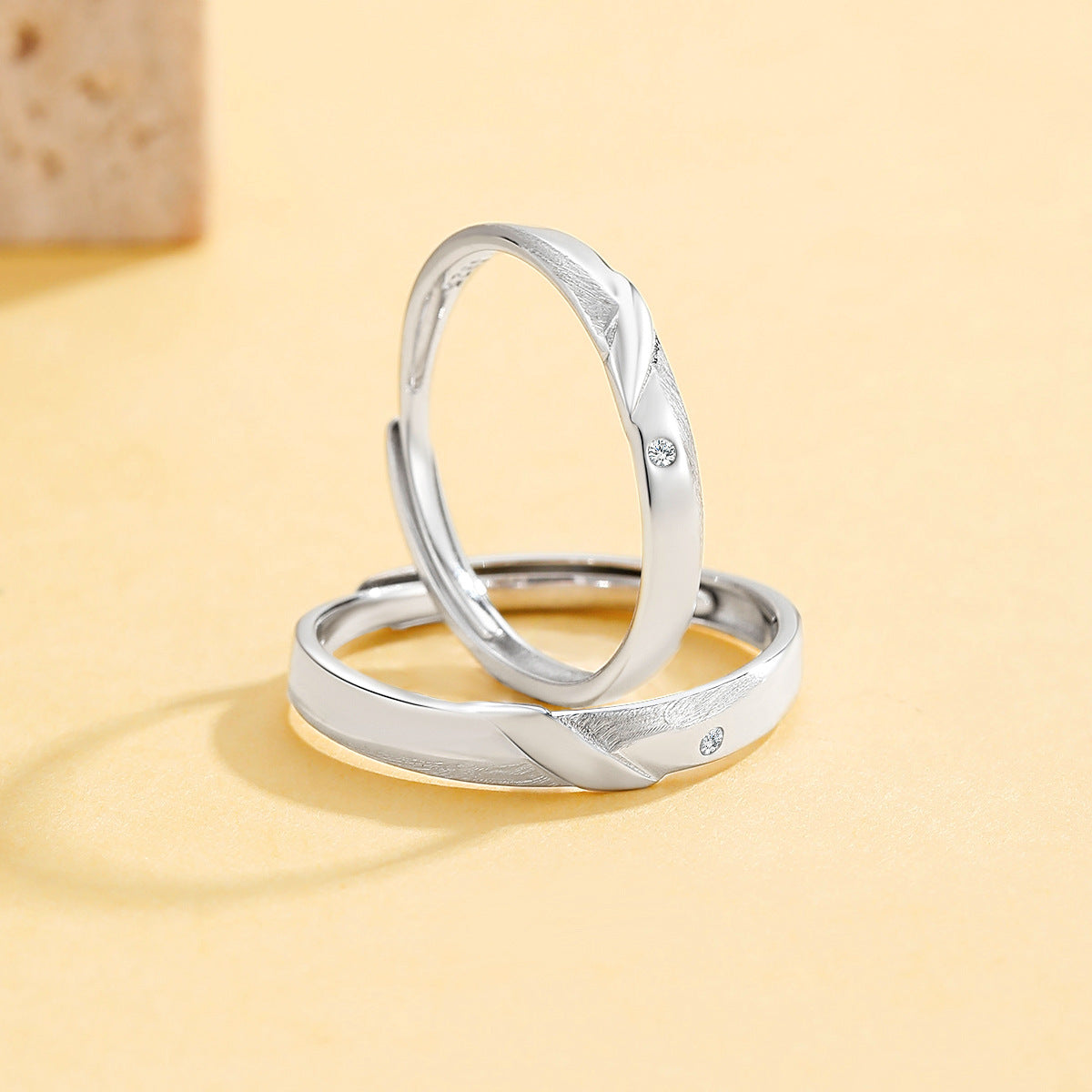 Planderful Jewelry Sterling Silver Couple Ring With Zircon Twill Pattern Valentine Gift Adjustable Band
