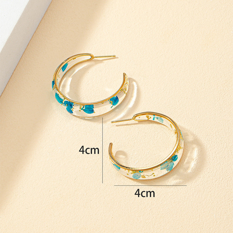 Vienna Verve Resin Dried Flower Earrings with Cross-border Charm