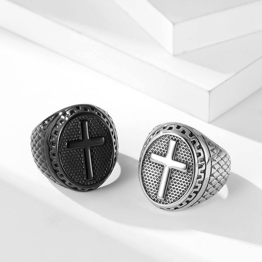 Planderful Titanium Steel Retro Cross Ring For Men Durable Fashion Jewelry Accessory Trendy Gift