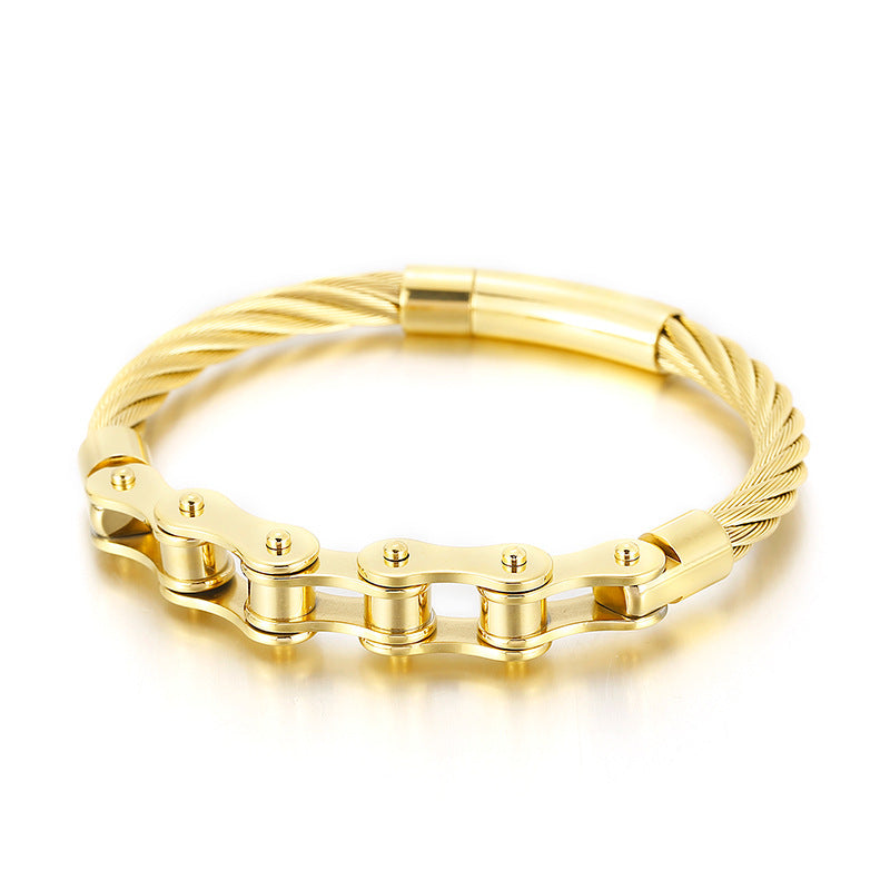 Personalized Stainless Steel Punk Bracelet with Locomotive Chain for Men and Women