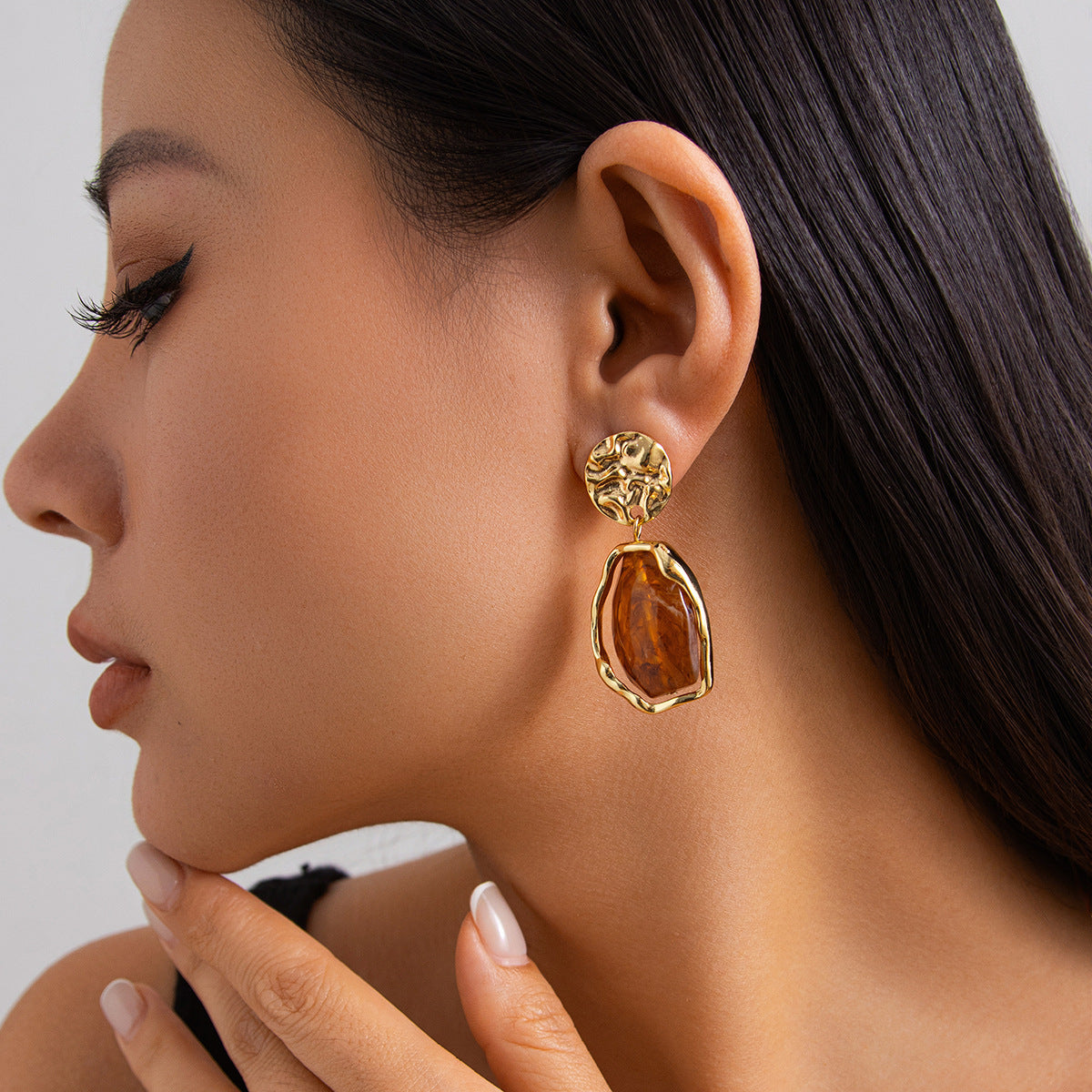Planderful Imitation Pearl Earrings, Liquid Metal Pleated Studs, Irregular Design, Statement Jewelry for Modern Women