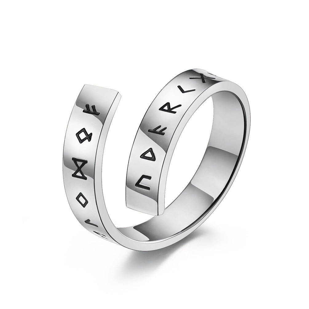 Planderful Viking Symbol Stainless Steel Ring For Men Vintage Style Adjustable Jewelry