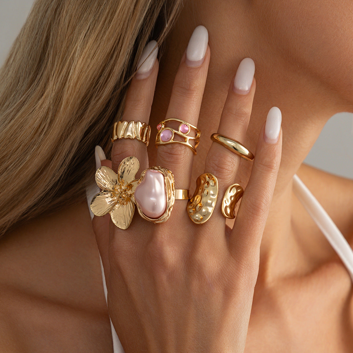 Planderful Vienna Verve Open Ring With Imitation Pearl Ring And Lava Design For Jewelry Lovers