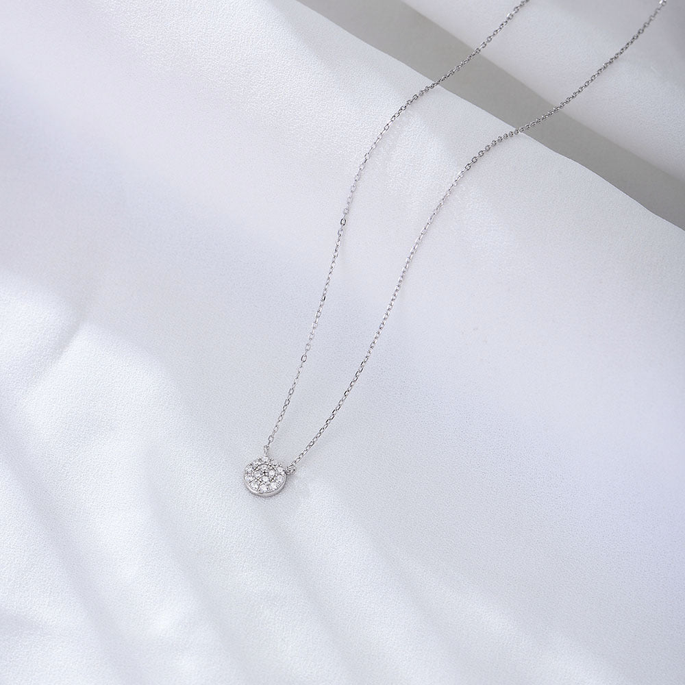 S925 Sterling Silver Classic Round Micro-Inlaid Zircon Pendant Necklace Amazon Hot-Selling Models