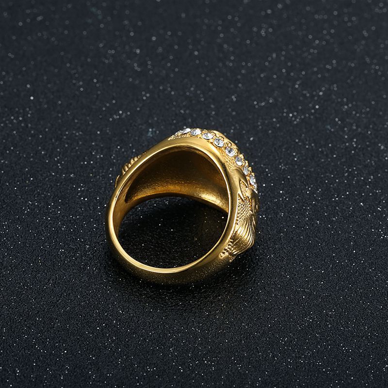 Hip Hop Ring For Men Eagle Two Tone Titanium Steel Rhinestone Gold Plated Planderful Everyday Genie