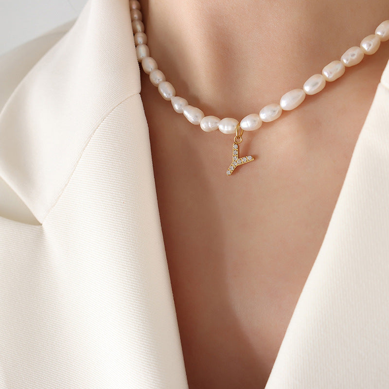 Exquisite Titan Gold-Plated Necklace with Full-Zircon Pendant