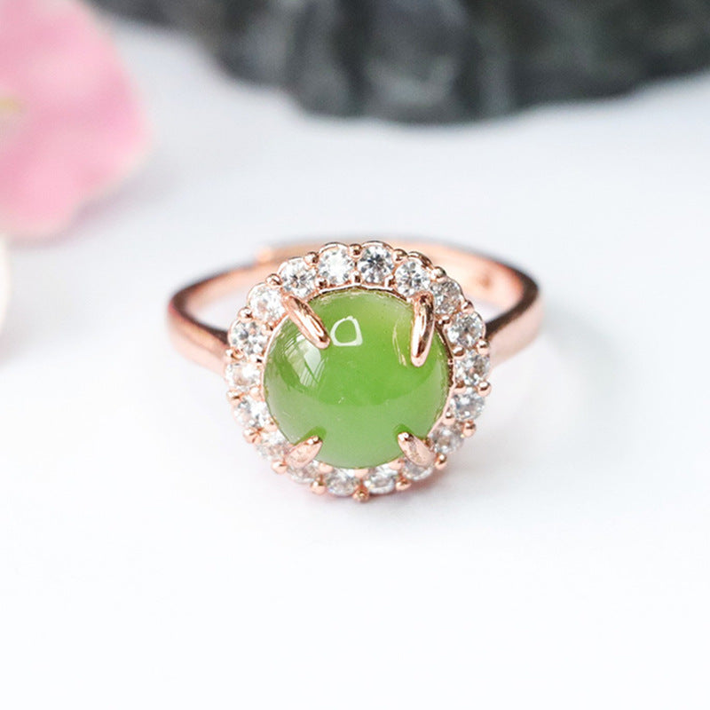 Hetian Jasper Zircon Halo Ring