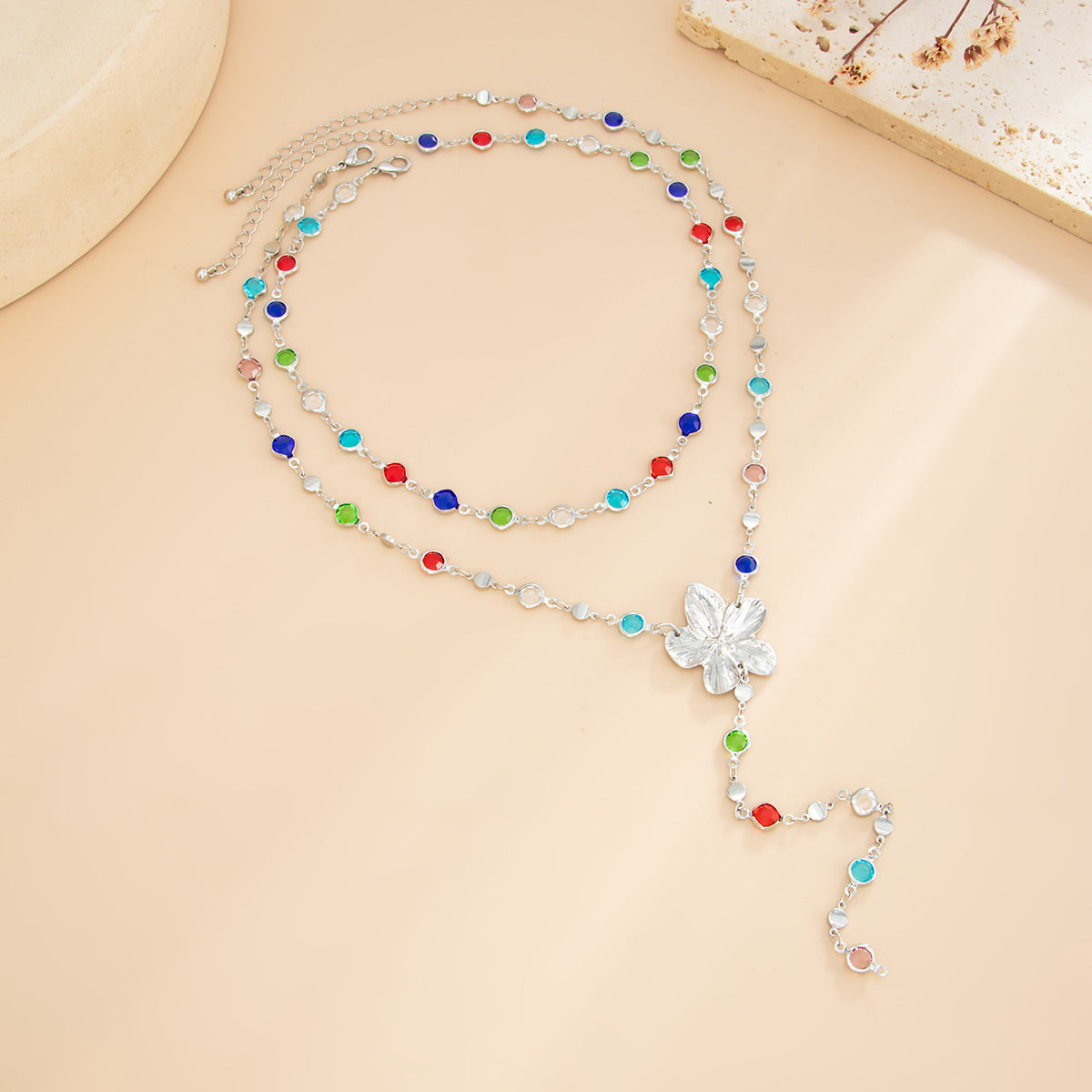 Dopamine Crystal-Style Flower Y-Necklace