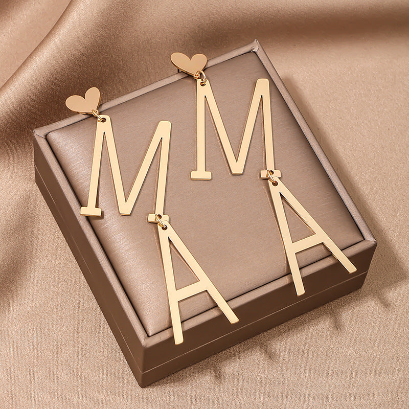 Exaggerated Metal Heart MAMA Earrings - Vienna Verve Collection