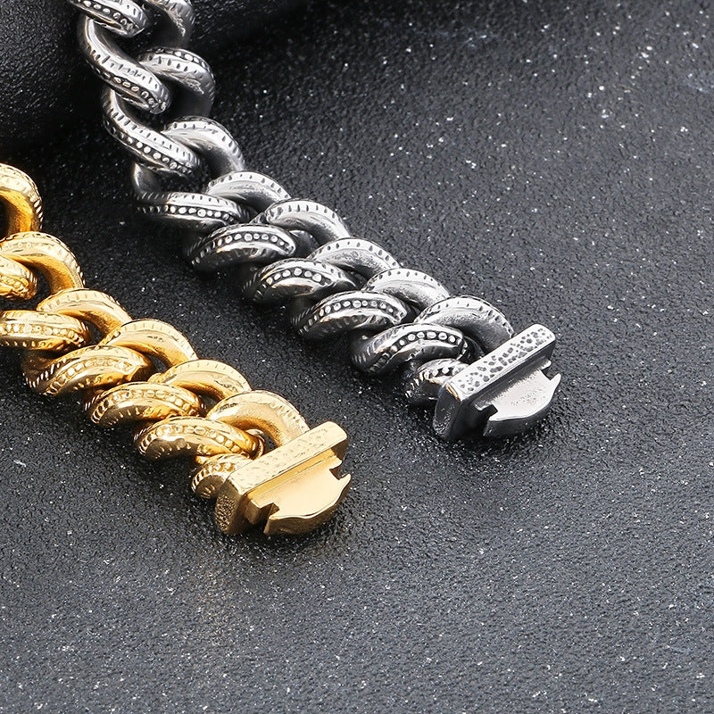 Planderful Dark Titanium Skull Bracelet Square Buckle Men