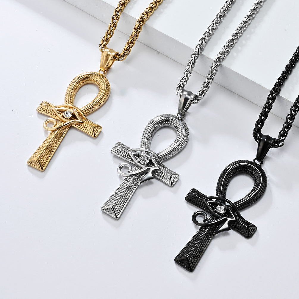 Planderful Eye Of Horus Ankh Cross Pendant Necklace For Hip Hop Fans Vintage Versatile