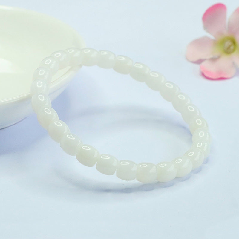 White Hetian Jade Vintage Bead Bracelet