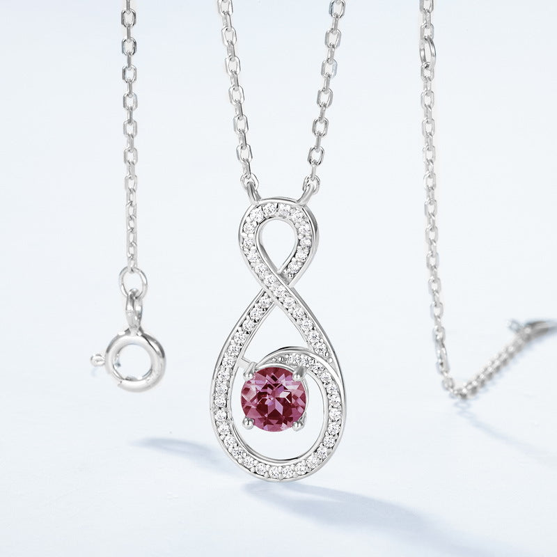 Planderful Jewelry Sterling Silver Alexandrite Infinity Necklace Elegant Clavicle Chain
