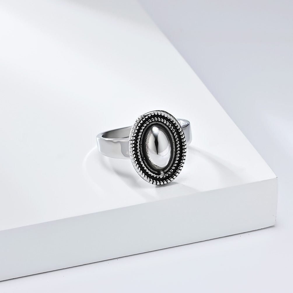 Planderful Personalized Retro Mirror Oval Ring For Women, Twist Edge Steel Jewelry, High Fashion Everyday Genie