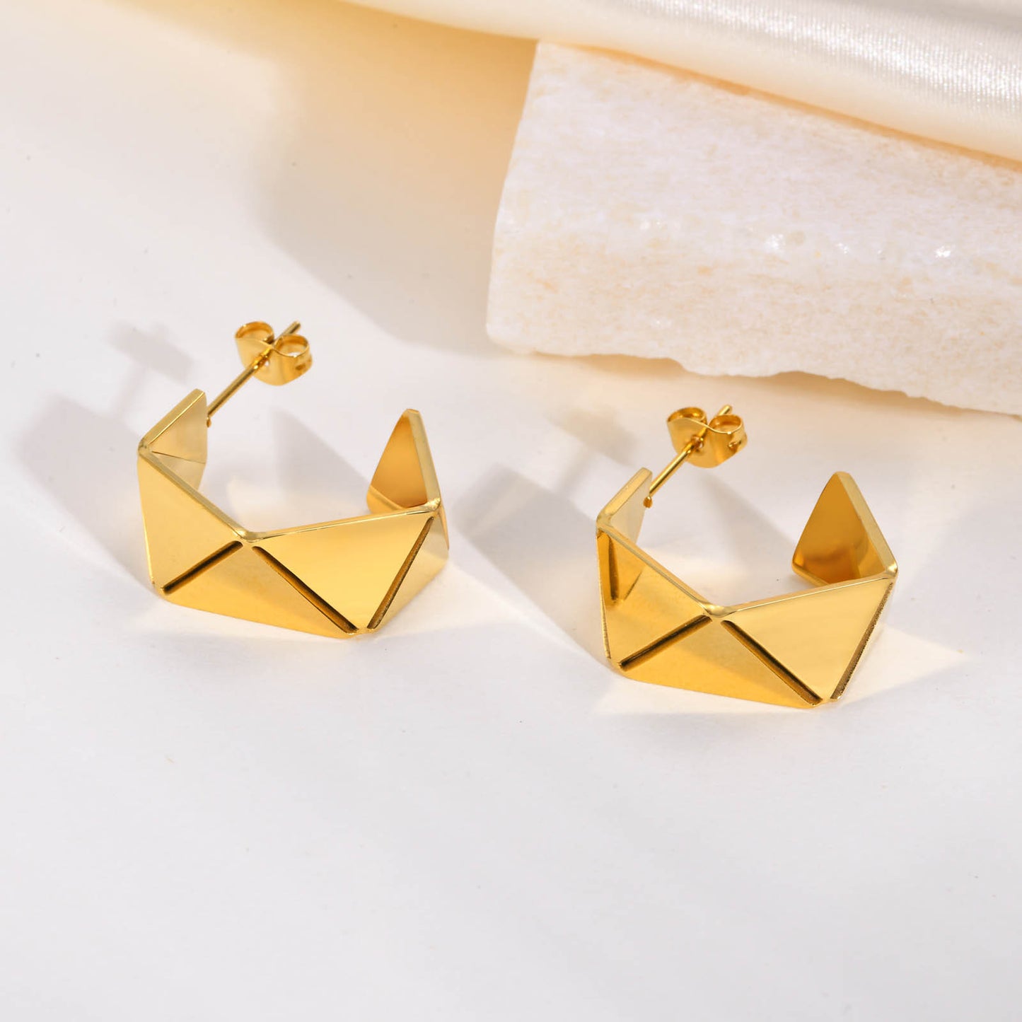 Stainless Steel Irregular C Shaped Earrings Gold Rhombus Jewelry