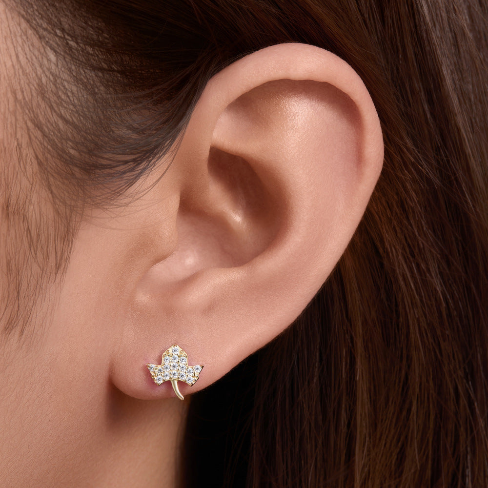 Zircon Leaf Stud Earrings Sterling Silver Earrings