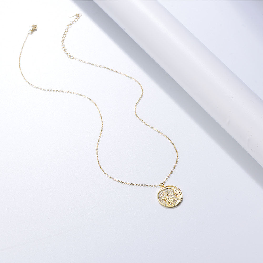 S925 Sterling Silver Slightly Inlaid Zircon Kitten Pendant Necklace, Style Cute Little Fresh Girls