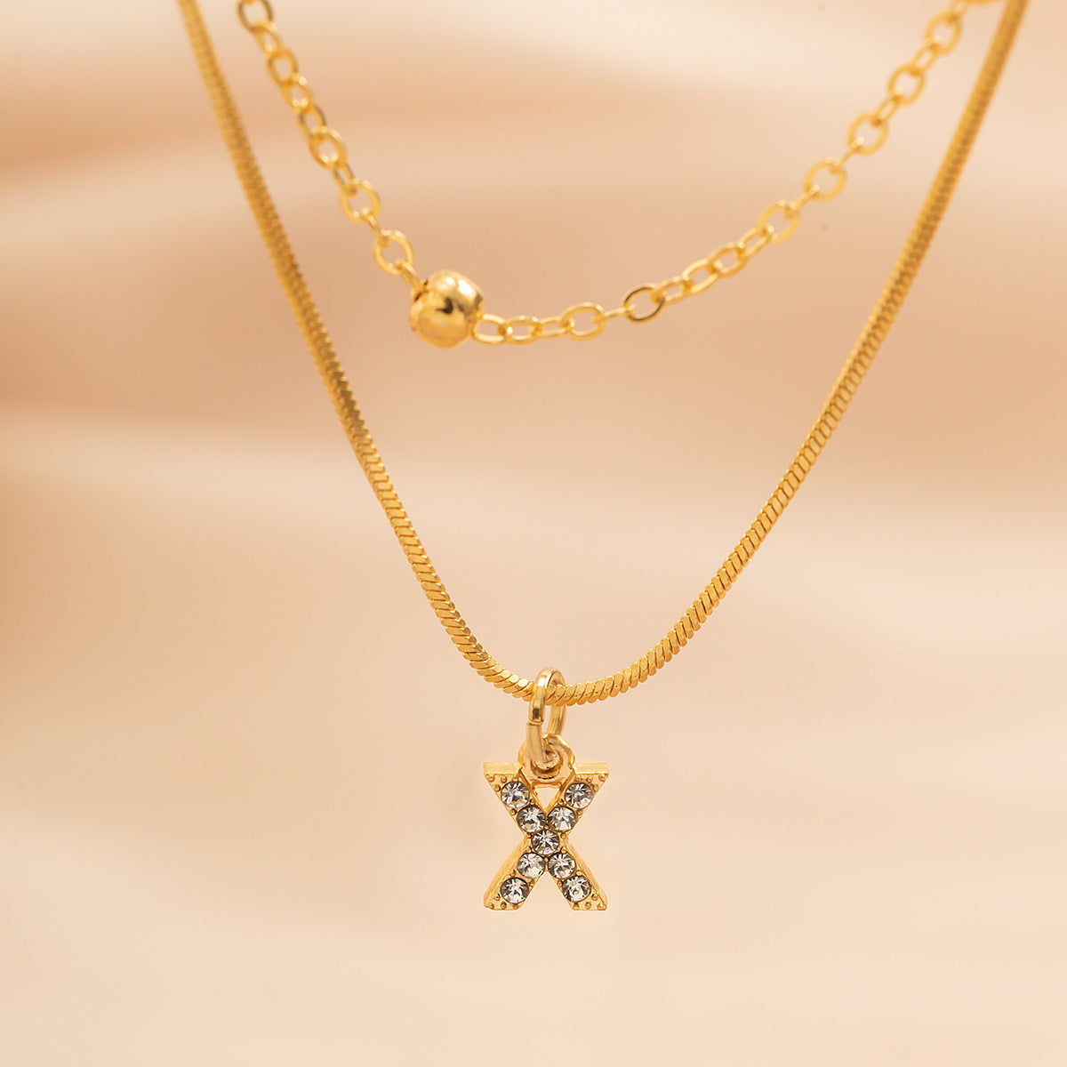 Elegant Diamond-Lined Letter Pendant Necklace with Snake Bone Chain