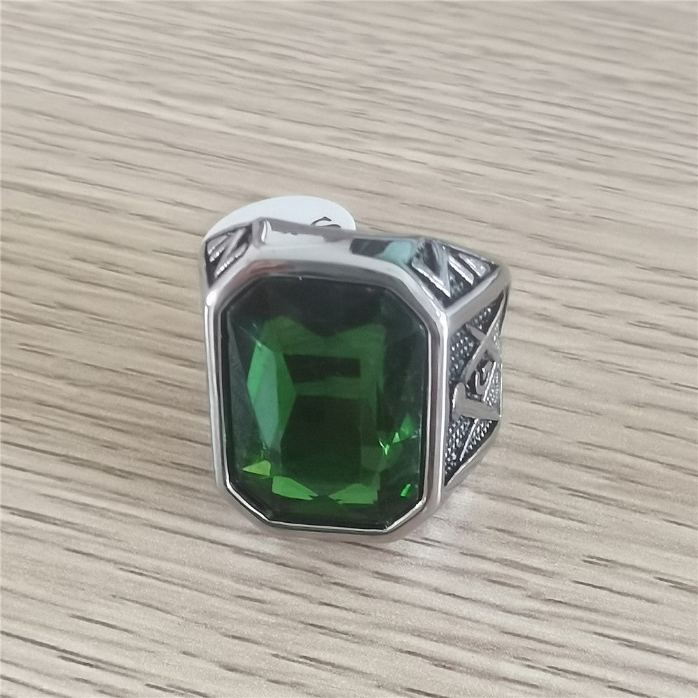 Planderful Zircon Titanium Steel Ring Unisex Vintage Masonic Style For Men Size 8-12