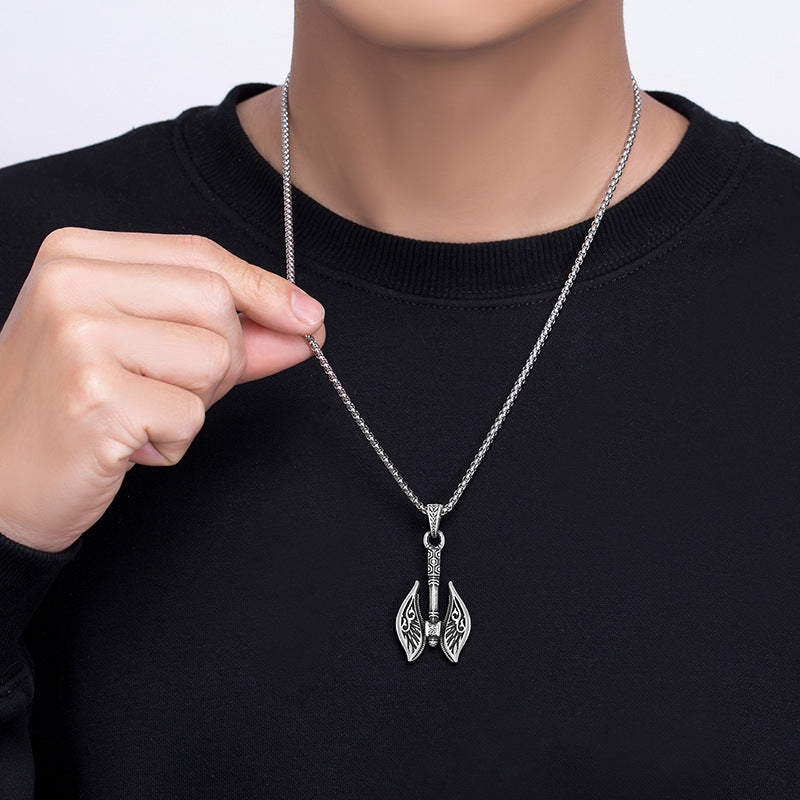 Steel Necklace - Vintage Nordic Amulet Gothic Pirate Tomahawk Design For Men Gift For Him