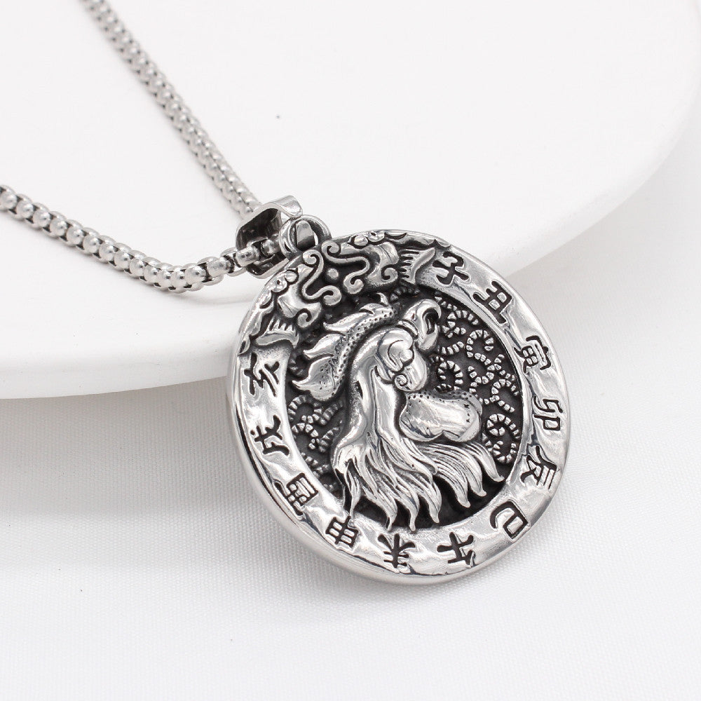 Planderful Chinese Zodiac Pendant Titanium Steel Blessing Necklace For Unisex Protection