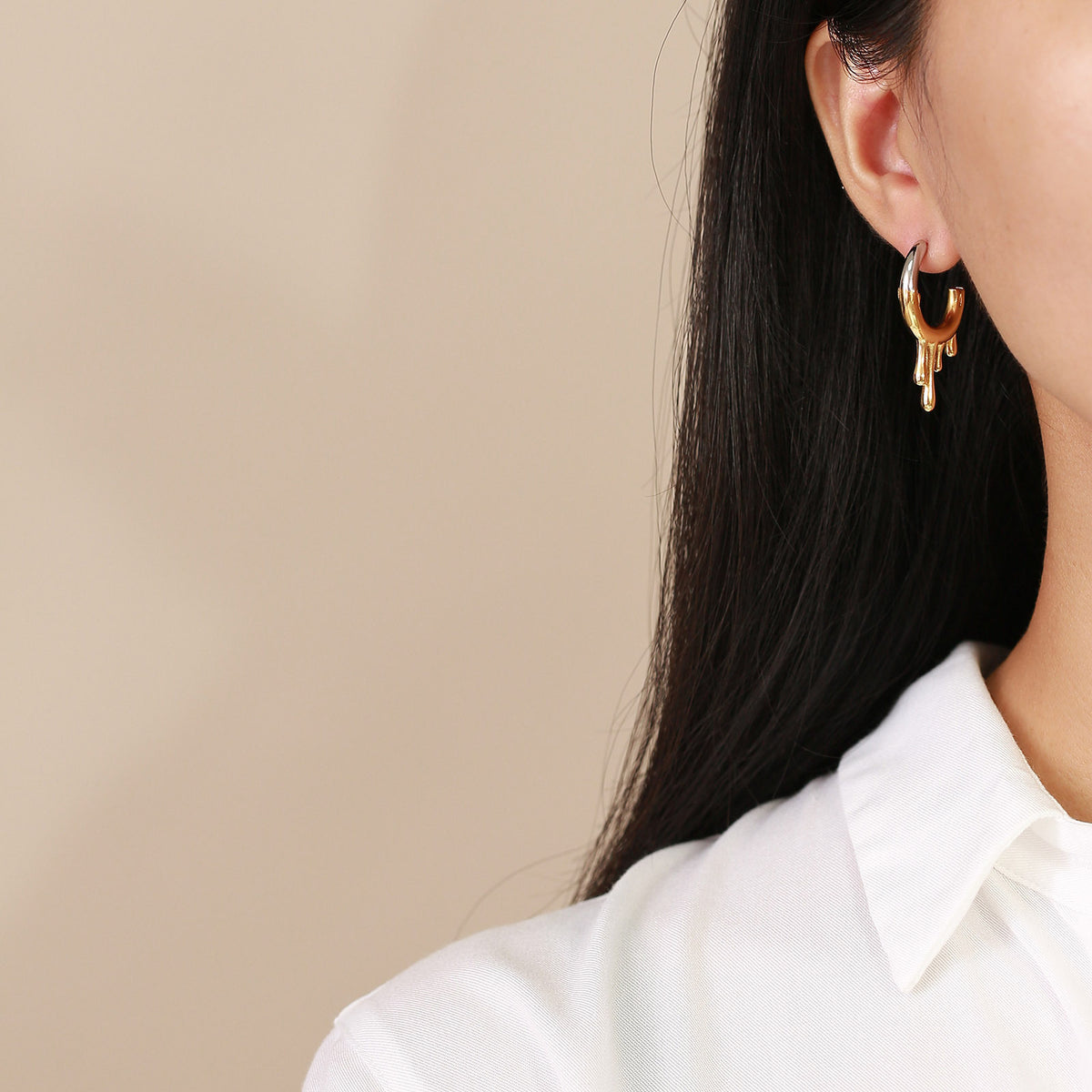Two-Tone Molten Drip Hoop Earrings