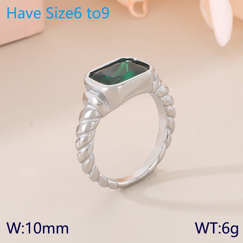 Twist Edge Square Inlaid Glass Ring Female, Design Sense Sugar