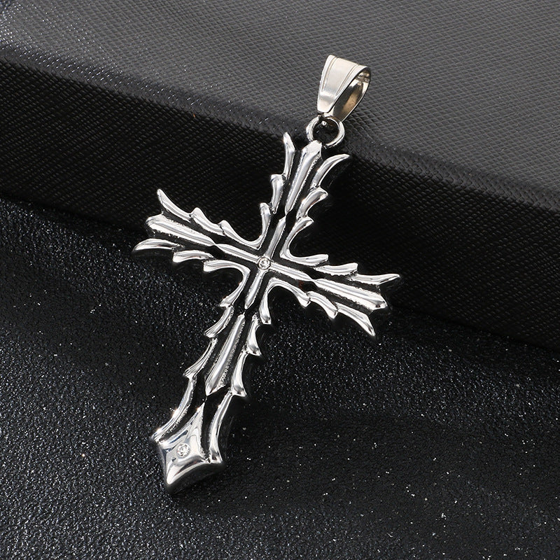 Breath Whistle Can Blow Decompression Pendant, Smear Ghost Head Cross Stainless Steel Necklace