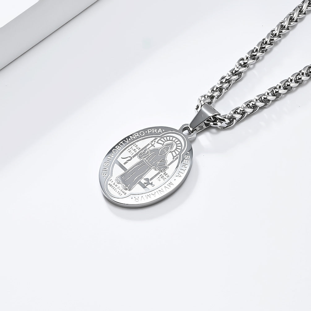 Patron Saint Archangel Oval Medal Pendant Titanium Steel Unisex Necklace By Planderful Everyday Genie Protection Gift