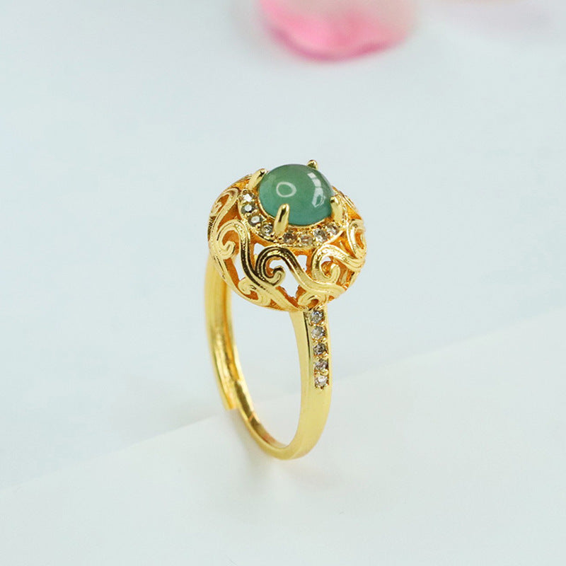 Blue-Water Jadeite Claw-Set Ruyi Ring