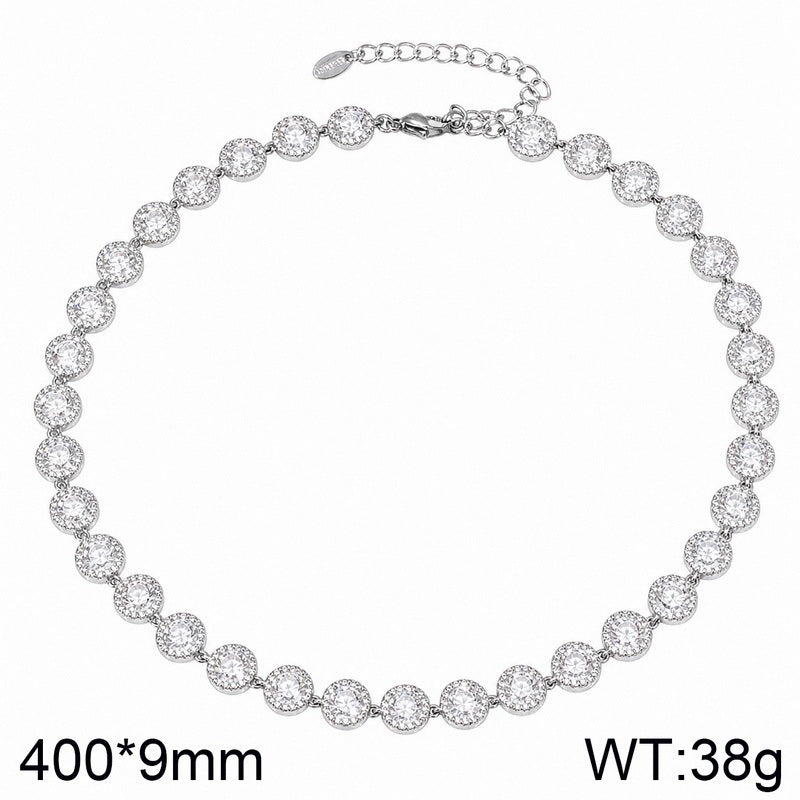 Light Color Zircon Ball Necklace, Court Style, Collarbone Chain, Stainless