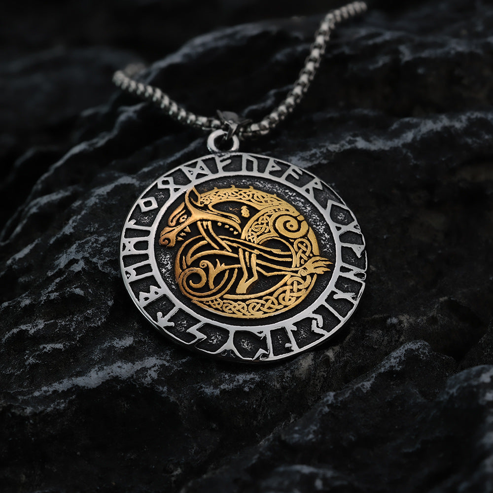 European And American Retro Stainless Steel Men's Pendant Viking Wolf Necklace