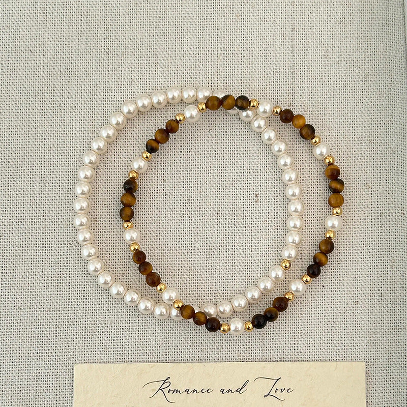 Tiger Eye & Pearl Layered Bracelet