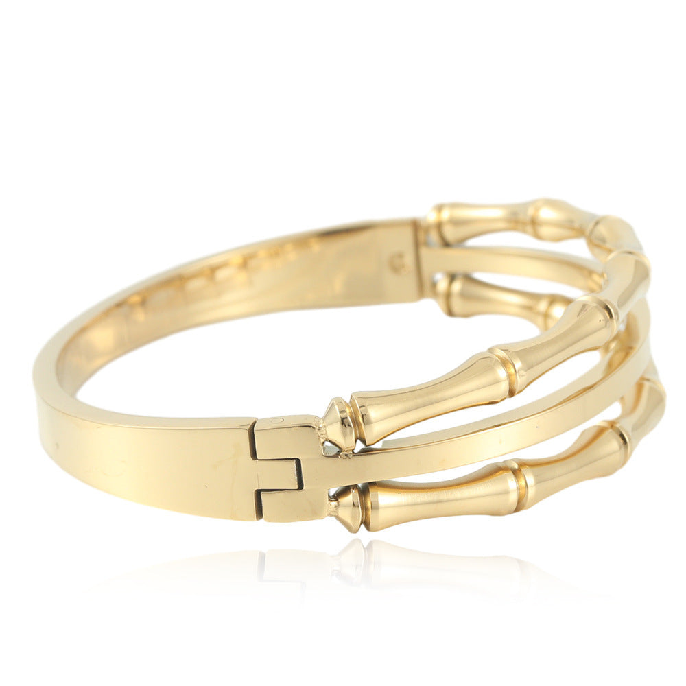 Stylish Bamboo-Inspired Stainless Steel Bracelet for Women - Light Luxury Titanium Steel Fashion Accessory