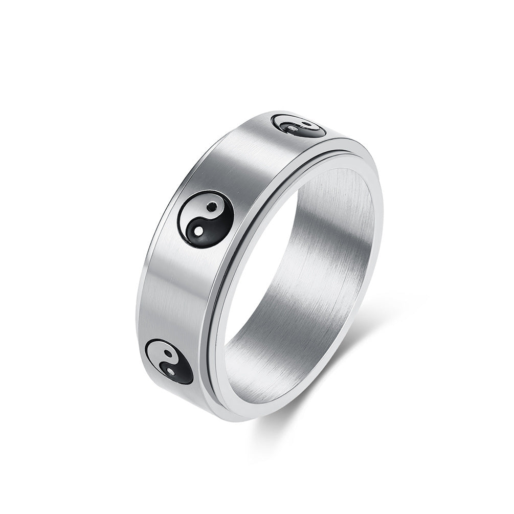 Planderful Tai Chi Diagram Ring Titanium Steel For Men Unisex Jewelry Autumn Chinese Style