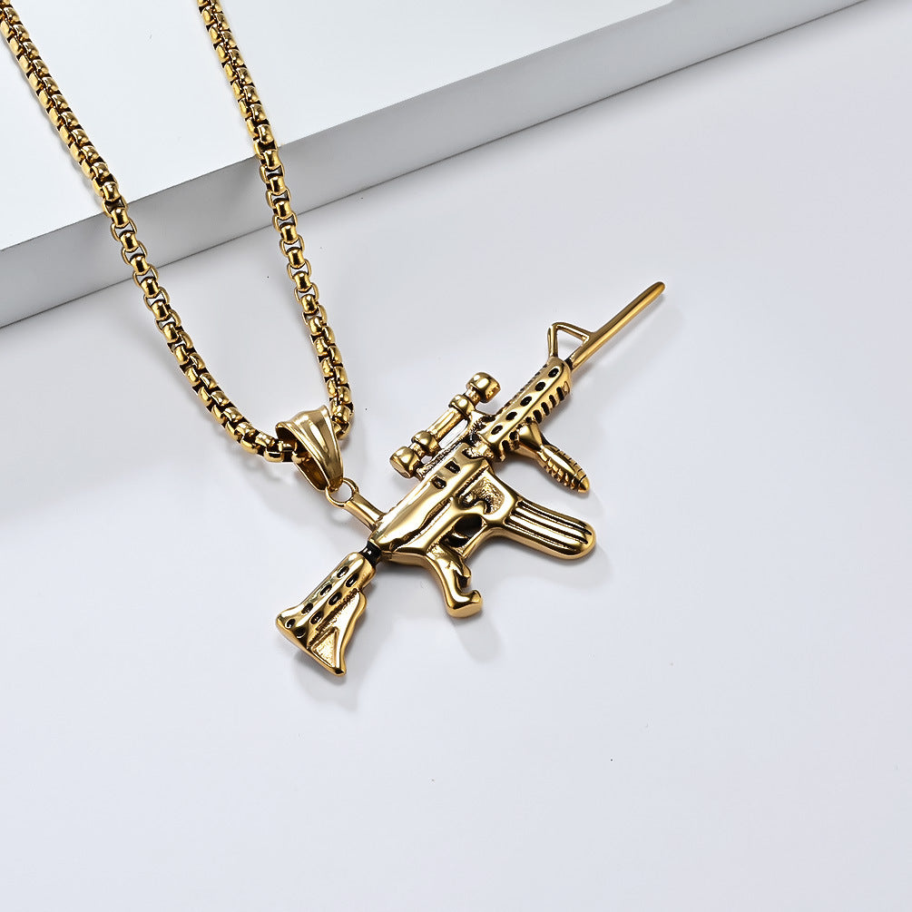 Planderful M416 Assault Rifle Pendant Necklace For Men Durable Steel Military Hip Hop Jewelry