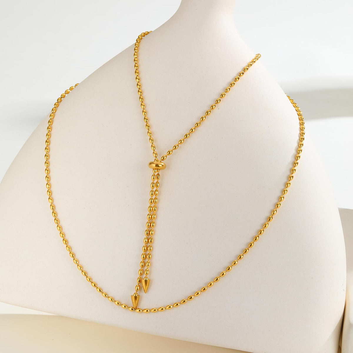 Design Stainless Steel Rice Bead Chain Adjustable Necklace
